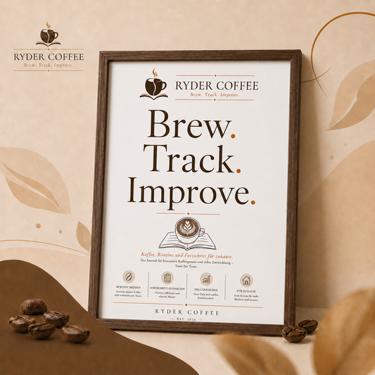 Ryder Coffee Poster A3 – Brew. Track. Improve. | Kaffee Poster für Küche & Coffee Corner