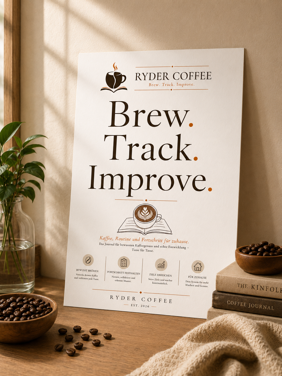 Ryder Coffee Poster A3 – Brew. Track. Improve. | Kaffee Poster für Küche & Coffee Corner