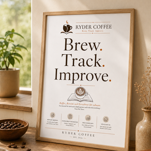 Ryder Coffee Poster A3 – Brew. Track. Improve. | Kaffee Poster für Küche & Coffee Corner