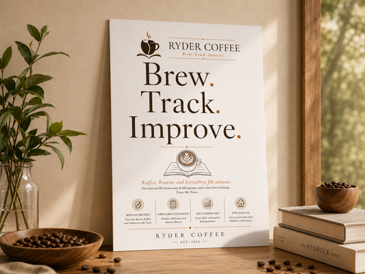 Ryder Coffee Poster A3 – Brew. Track. Improve. | Kaffee Poster für Küche & Coffee Corner
