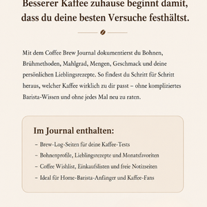 Ryder Coffee Brew Journal - Digitales Kaffee-Tagebuch für zuhause