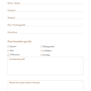Ryder Coffee Brew Journal - Digitales Kaffee-Tagebuch für zuhause