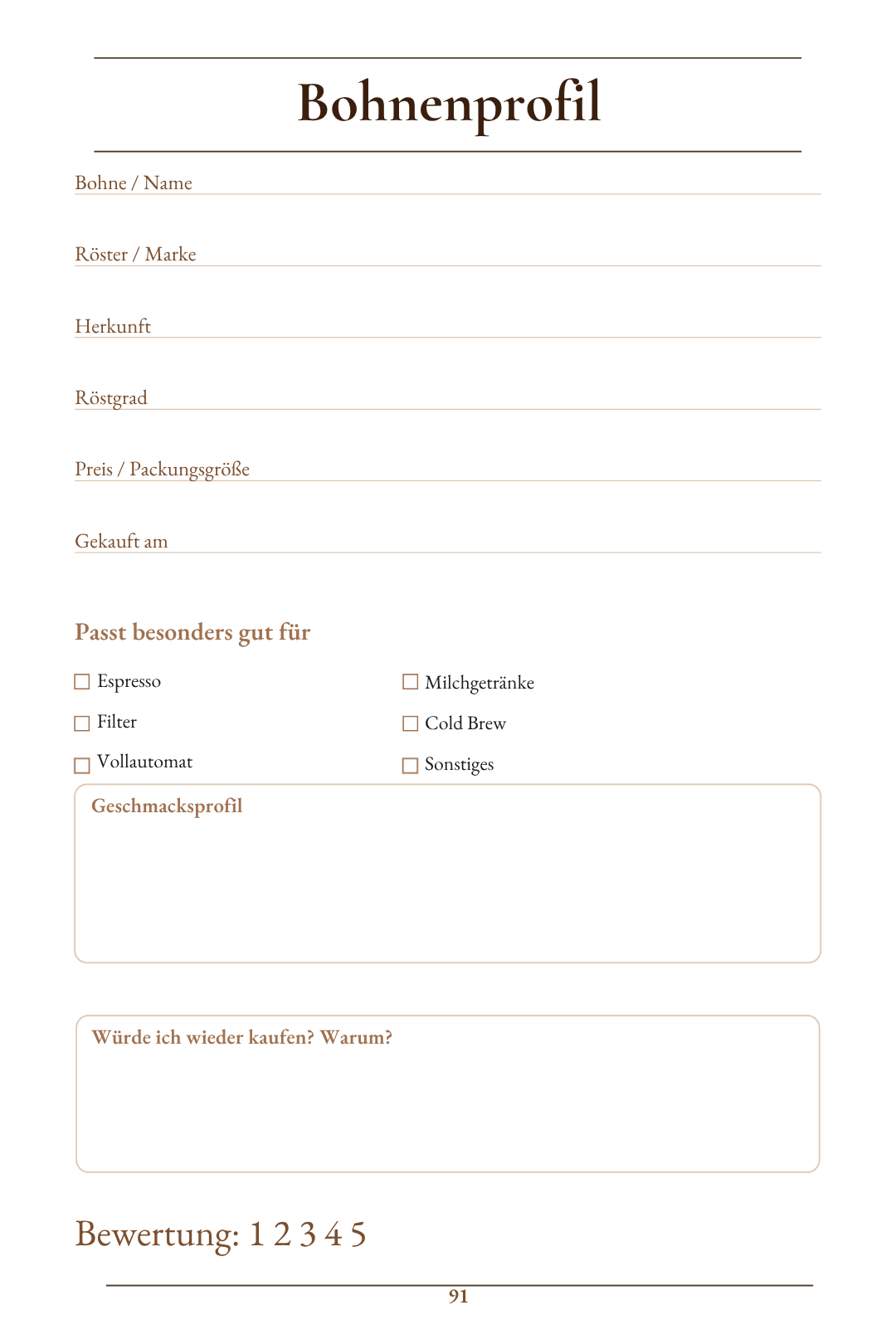 Ryder Coffee Brew Journal - Digitales Kaffee-Tagebuch für zuhause