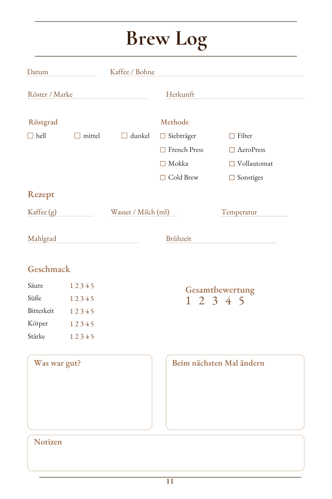 Ryder Coffee Brew Journal - Digitales Kaffee-Tagebuch für zuhause