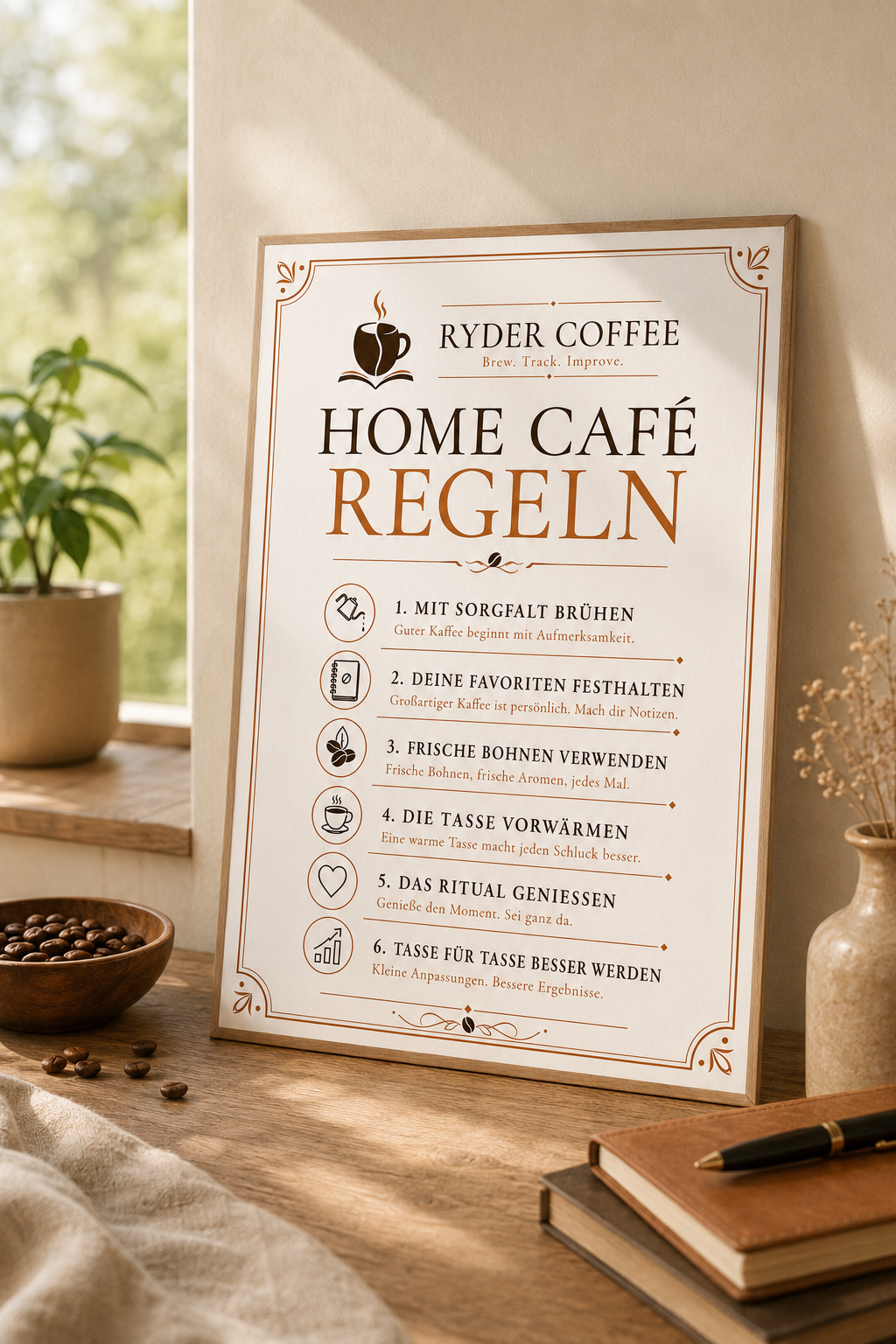 Ryder Coffee Poster A3 – Home Café Regeln | Kaffee Poster für Küche & Coffee Corner