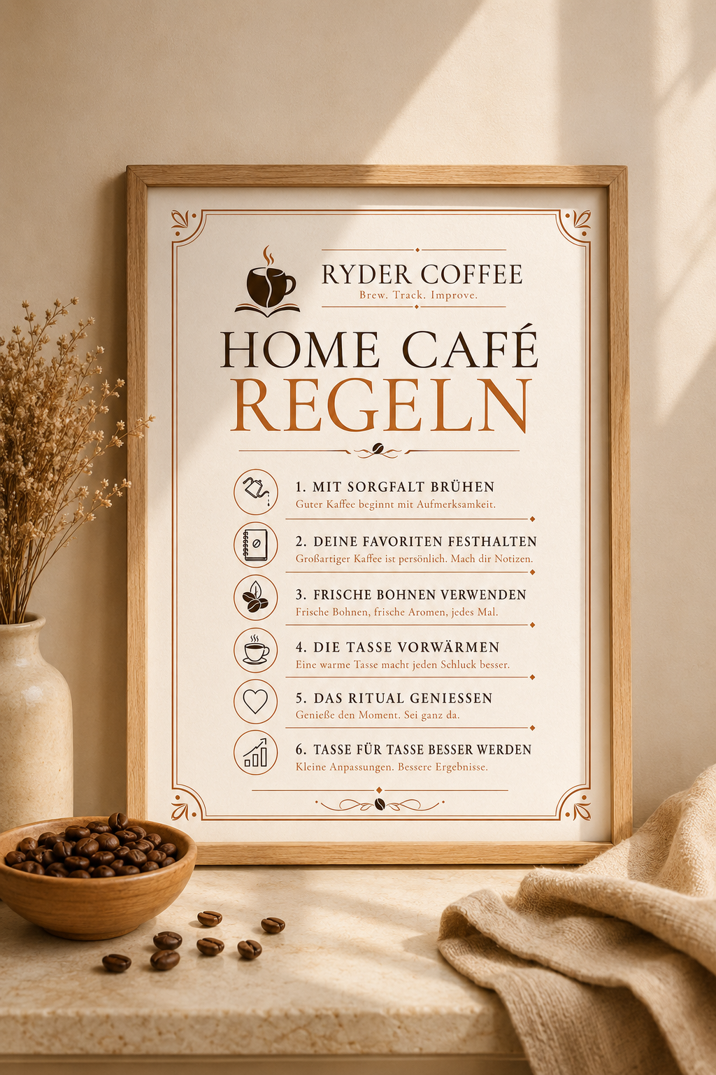 Ryder Coffee Poster A3 – Home Café Regeln | Kaffee Poster für Küche & Coffee Corner